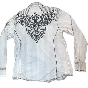 ROAR: Button Down Embroidered Graphic Shirt - Size XL